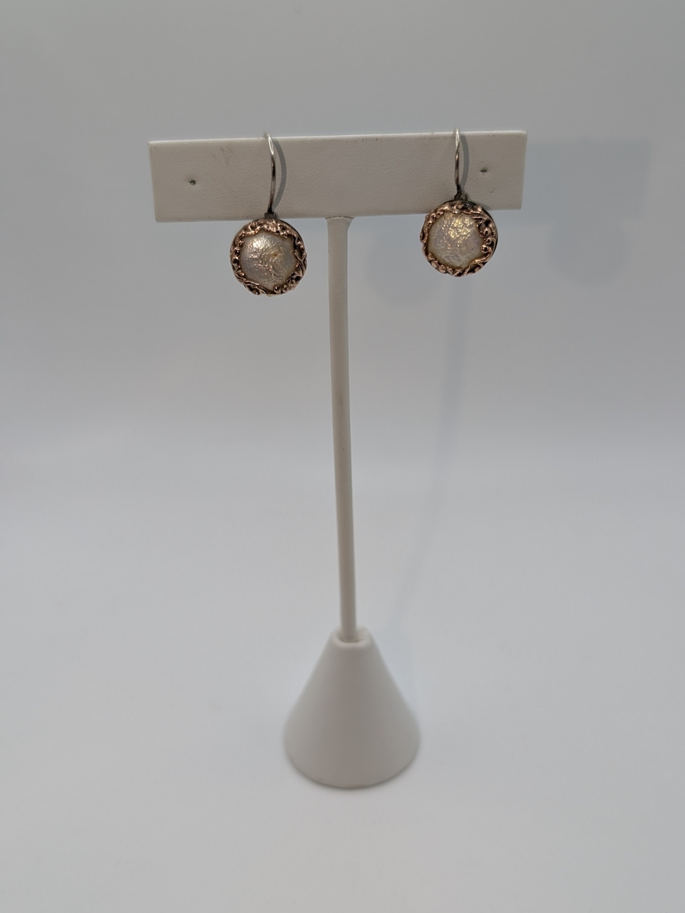 Women's Pearl, 14 Kt Gold And Silver Drop Earrings - Elegant Floral Frame